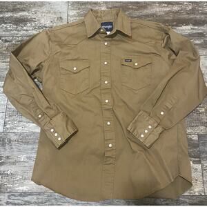 Wrangler Button Down Shirt Mens Pearl Snap Brown Cotton Brushpopper Size Large